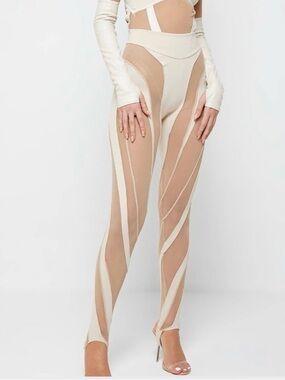 Maniere De Voir Nude & Cream Spiral Contour Sheer Leggings